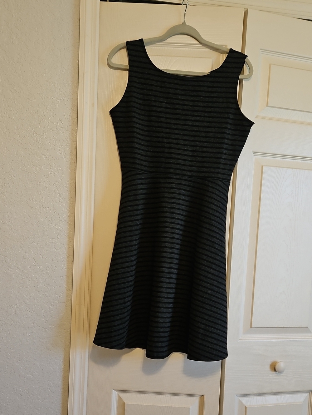 Sleeveless Striped Fit & Flare Dress - Black/Grey